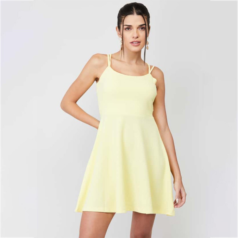 "Women Solid A-line Sleeveless Skater Dress "