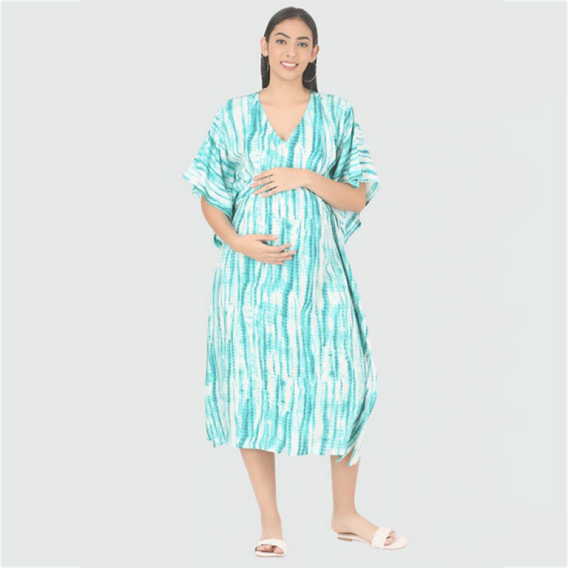 Green Tie and Dye Dyed Maternity Kaftan Midi Dress