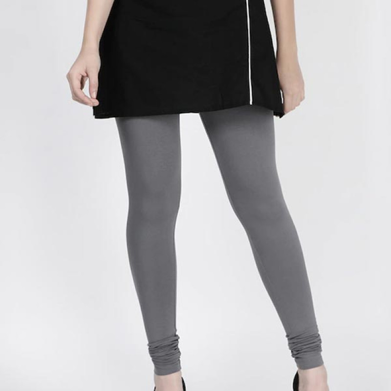 Women Grey Solid Churidar-Length Leggings