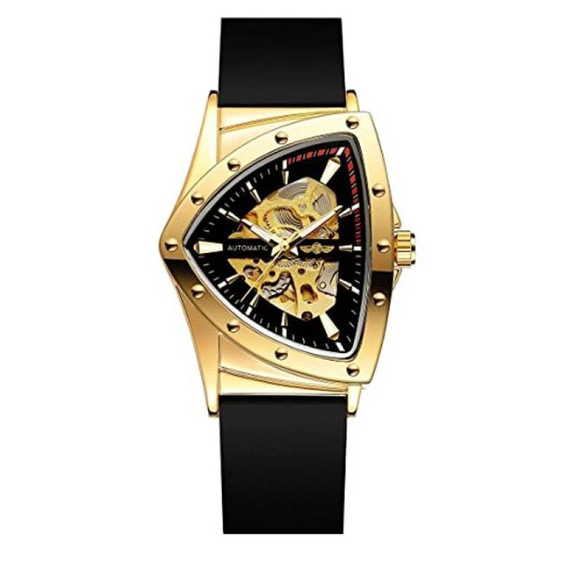 Forsining Automatic Mechanical Skeleton Traingle Analog Rubber Band Men's Watch - WRG8243