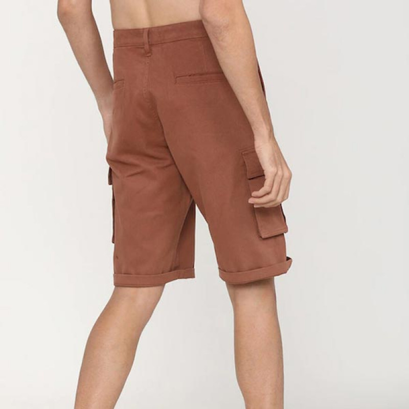 Men Rust Brown Slim Fit Cargo Cotton Blend Shorts